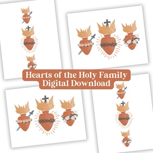 Herzen der Heiligen Familie - Digitaler Download - Heiligstes Herz Jesu - Unbeflecktes Herz Mariens - Katholischer Druck