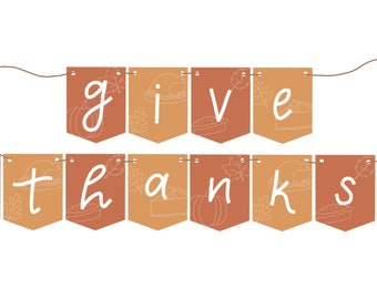 Banner IMPRIMIBLE de Acción de Gracias / Dar Gracias Banner / Decoración de Acción de Gracias, decoración, imprimir en casa / Banner imprimible DIY