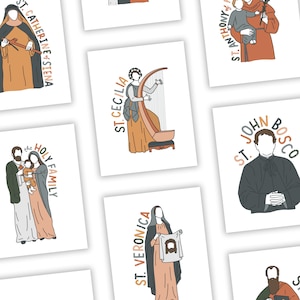Paquete personalizado de ilustraciones de santos DESCARGA DIGITAL / Hasta 10 santos / Descarga en PDF de 8,5 x 11 / Santos católicos / Regalo de confirmación y bautismo