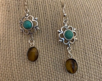 Turquoise Earrings with Tiger Eye