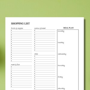 Grocery List Printable | Grocery Planner | Weekly Food Shopping List | Daily Meal Planner | US Letter Instant Download PDF