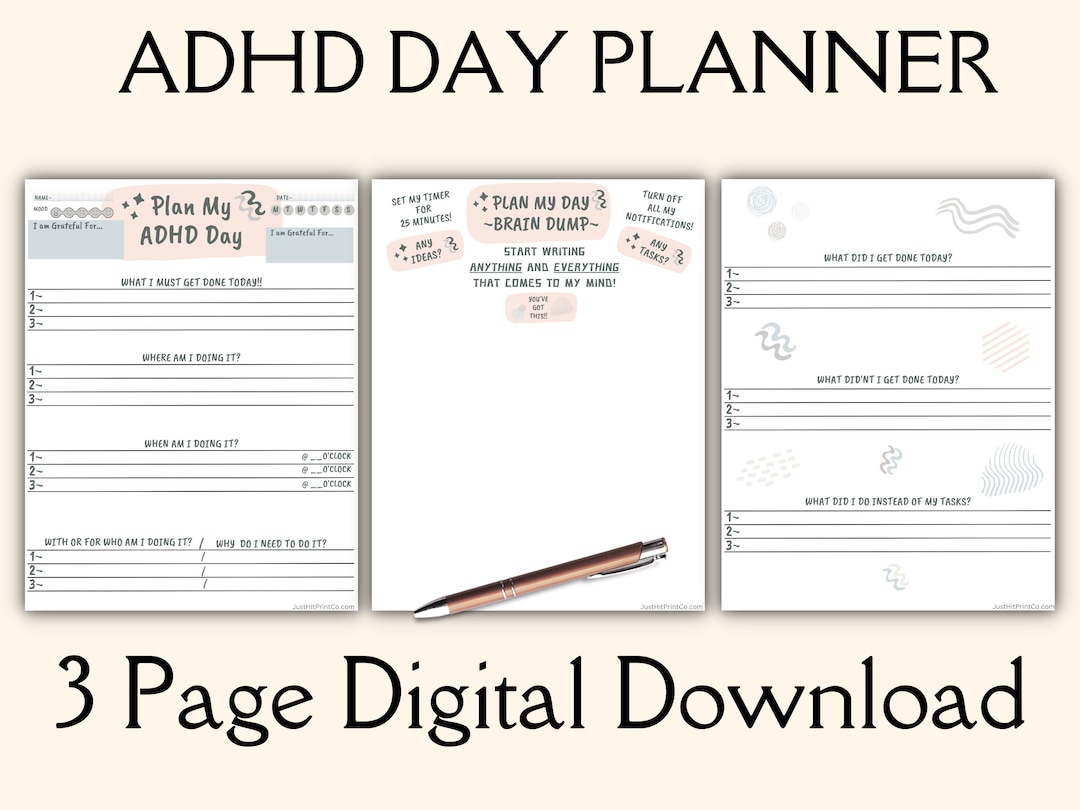 ADHD Day Planner Printable, Brain Dump Printable, ADHD Planner Pages
