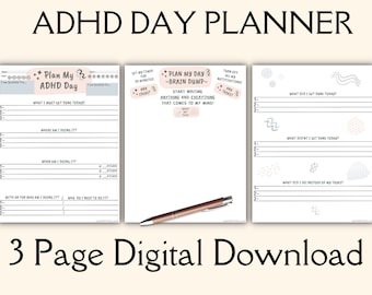ADHD Day Planner Printable, Brain Dump, Task To-Do List (Digital Download)