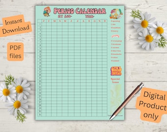 Kit premières règles pour elle, suivi des règles imprimable. Calendrier menstruel, suivi des symptômes menstruels imprimables, cadeau de pages de journal rétro pour elle