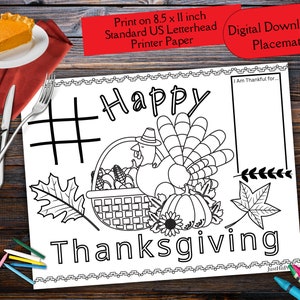 Printable Thanksgiving Activity Placemat, Coloring Placemat, Kid&#39;s Thanksgiving Activity Placemat, Paper Placemat, Holiday Decorations, kids