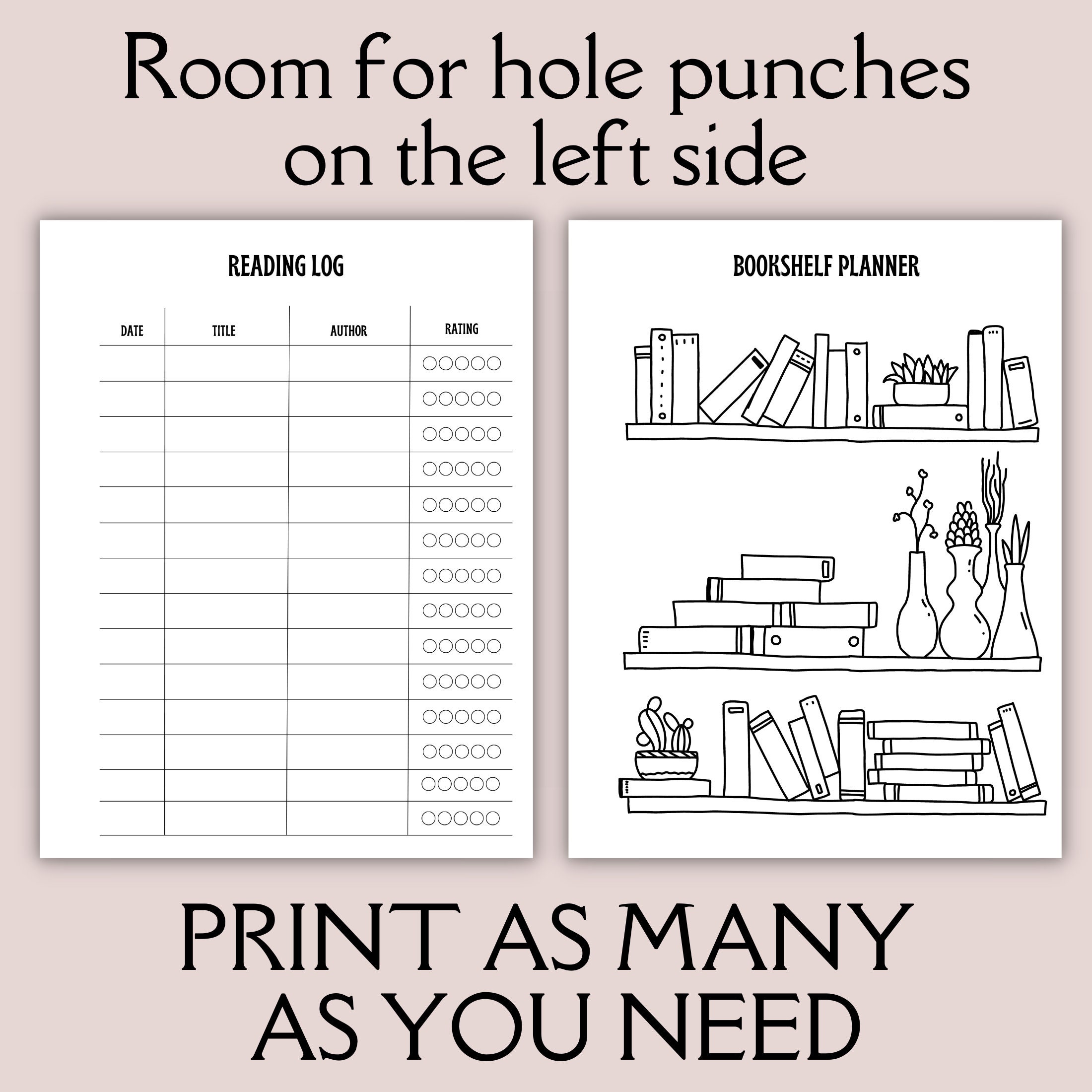 Bookshelf Printable Template Reading Log Printable Instant Download ...