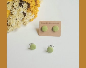 Polymer clay mini ear studs, 0,39 inch, autumn green, stainless steel silver plated, handmade, hypoallergenic, minimalist statement jewelry