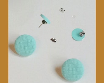 Polymer clay stud earrings, 0,59 inch, pastel blue stainless steel silver plated circle handmade hypoallergenic minimalist statement jewelry