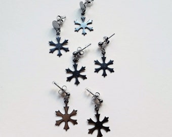 hanging snowflake earrings, stainless steel silver-plated, 3 different ear studs selectable
