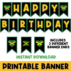 PRINTABLE Birthday Banner | Jamaica | Happy Birthday | Party Decor | Jamaican | Green Black Yellow | Caribbean | Rasta | Island | Party