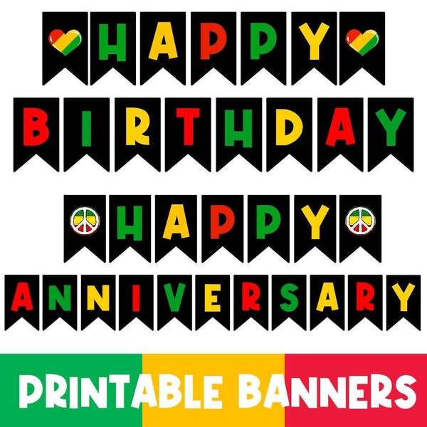 Rasta | Happy Birthday | Happy Anniversary  | Jamaican Banner | Jamaica | Flag Banner | Printable Banner | Pan African | Birthday Decor