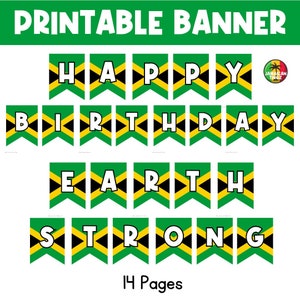 PRINTABLE Birthday Banner | Jamaica | Happy Birthday | Party Decor | Jamaican | Green Black Yellow | Earthstrong | Rasta | Party Decoration