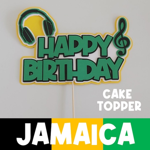 Jamaican Birthday Cake Topper | Reggae Music | Jamaican Birthday | Caribbean | Happy Birthday | Happy Earthstrong | Black | Green | Yellow