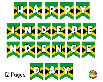 PRINTABLE BANNER | Jamaica | Happy Independence Day | Party Decor | Jamaican | Green Black Yellow | Earthstrong | Rasta | Party Decoration