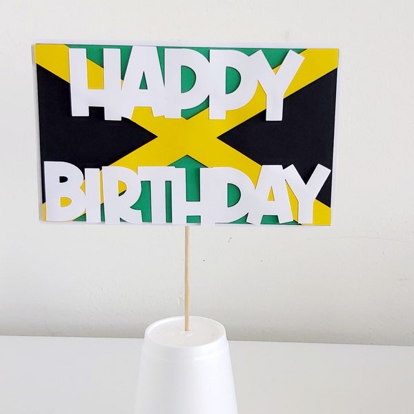 Jamaican Birthday Cake Topper | Island | Jamaican Birthday | Caribbean | Irie | Happy Birthday | Happy Earthstrong | Black | Green