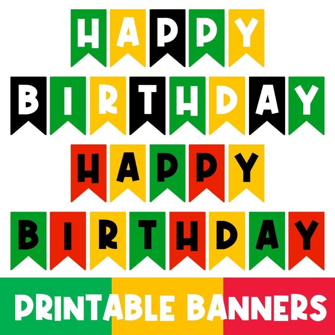 PRINTABLE Birthday Banner | Jamaica | Happy Birthday | Party Decor | Jamaican | Green Black Yellow | Caribbean | Rasta | Island | Party
