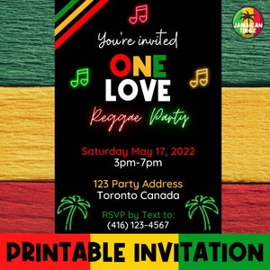 One Love Reggae Party Invitation | Printable Birthday Party Invitations | Jamaican Birthday | Rasta Party | Reggae Dancehall Music | Custom