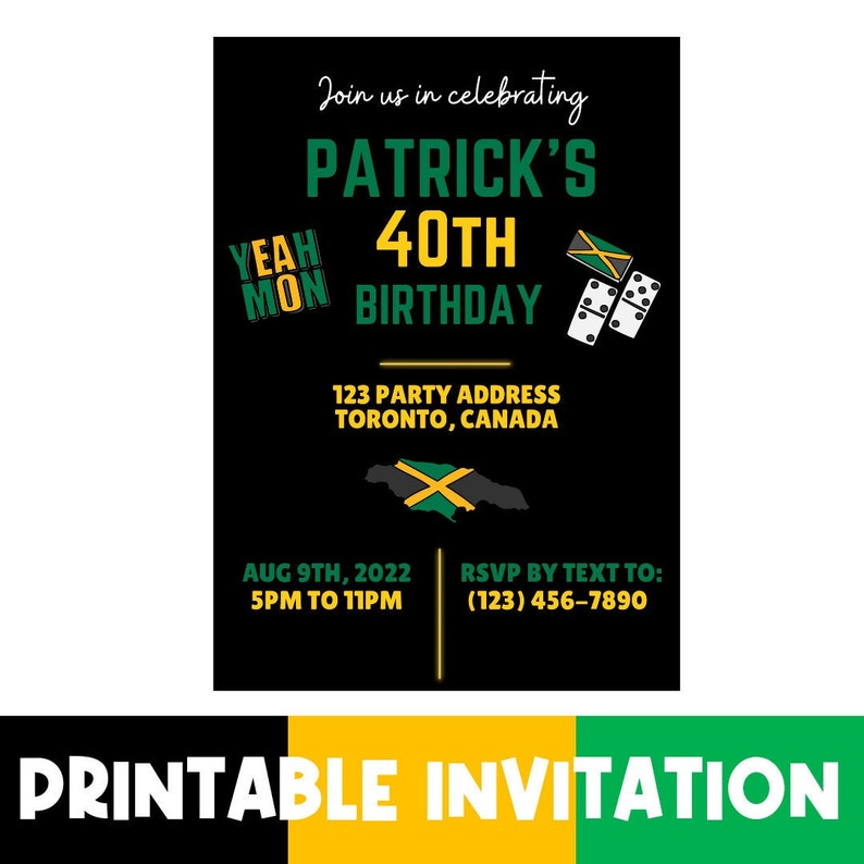 CUSTOM Jamaican Birthday Party Invitation Printable Etsy