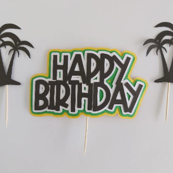 Jamaican Birthday Cake Topper | Island | Jamaican Birthday | Caribbean | Irie | Happy Birthday | Happy Earthstrong | Black | Green