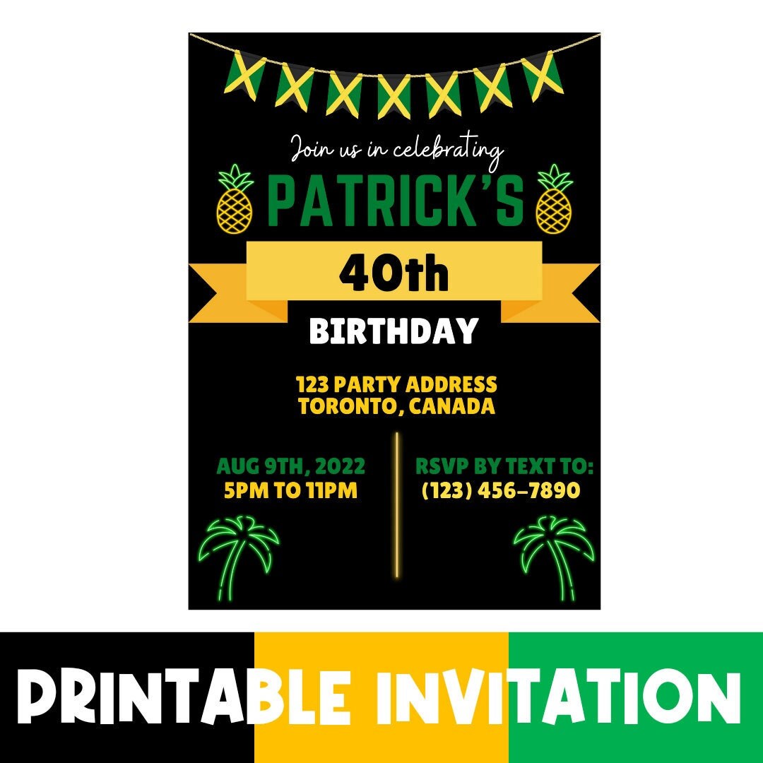 CUSTOM Jamaican Birthday Party Invitation Printable Birthday Party