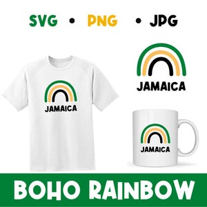 Jamaica  | Jamaican | Boho Rainbow | SVG PNG JPG | Rainbow Art | Print | Mug | T-Shirt | Clipart | Caribbean | Green | Yellow | Black