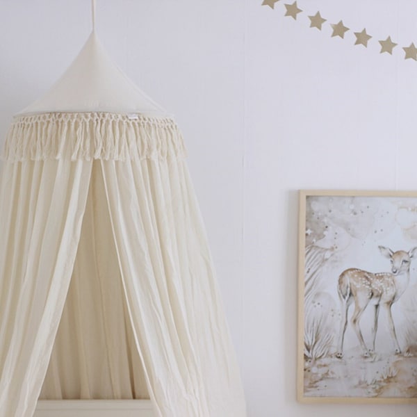 Boho Crib Canopy | Cotton Bed Canopy | Corner Canopy | Vanilla Bed Tent | Fringe Bed Canopy | Nursery Room Decor | Playhouse Canopy