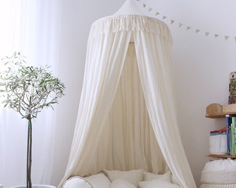 Boho Canopy fi 70 Frange Maxi Vanille Ecru| Auvent suspendu | Auvent du coin lecture | | Tente de lit en coton | Ciel de lit