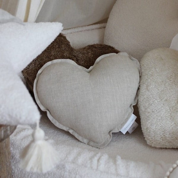 Mini oreiller coeur PN Naturel | oreiller en lin | décoration personnalisée | coussin | coussins en lin