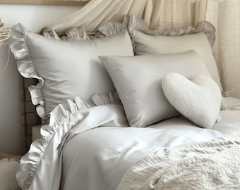 Parure de lit en coton à volants | Housses de couette | fioritures | couleurs
