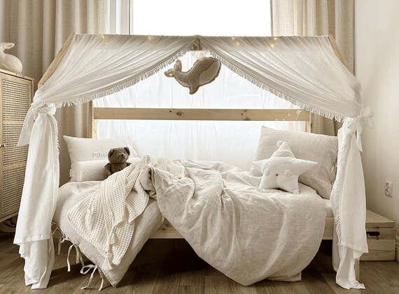 House Bed Canopy Boho Twist White Cotton Hanging Canopy Reading Nook Canopy Cotton Bed Tent Bed Canopy Etsy
