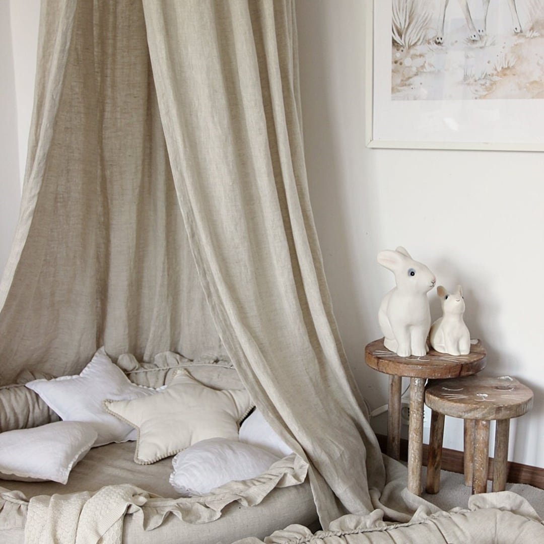 Natural Linen Canopy Hanging Canopy Reading Nook Canopy Linen Bed