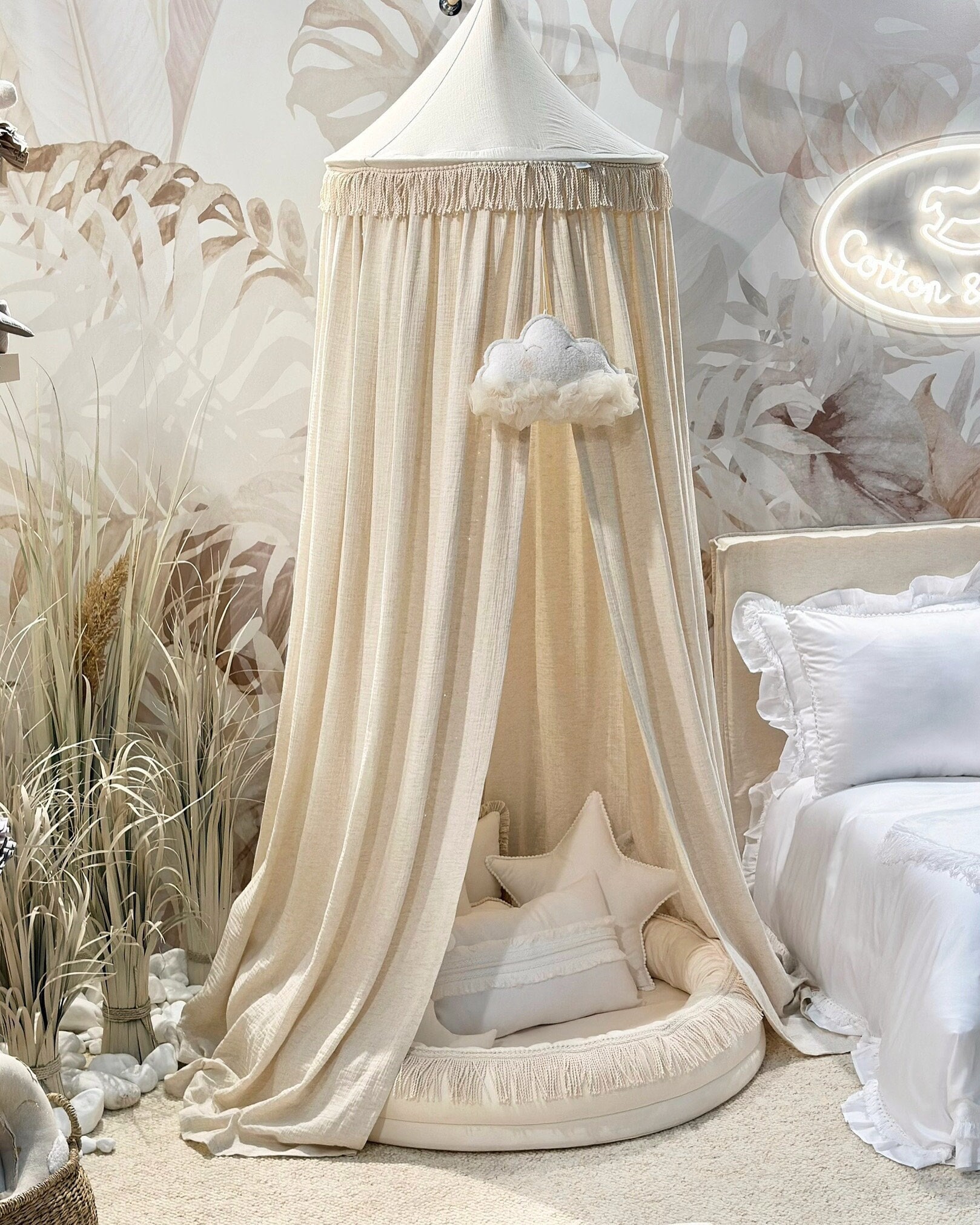 Canopy Maxi Boho Twist Natural Cotton Linen Hanging Canopy Reading Nook Canopy Cotton Bed Tent Bed Canopy Etsy
