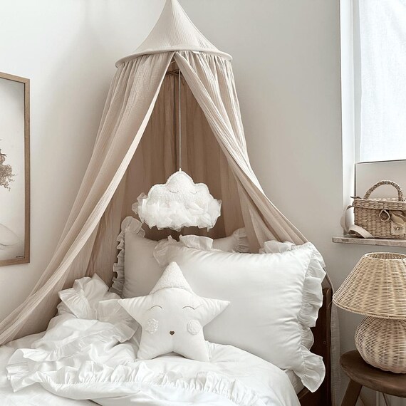 Beige bed canopy discount