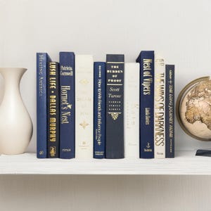 Navy Blue Beige Decorative Books Nautical Home Decor Books Book Stack Office Shelf Decor Book Bundle Staging Books Minimalist Law Office