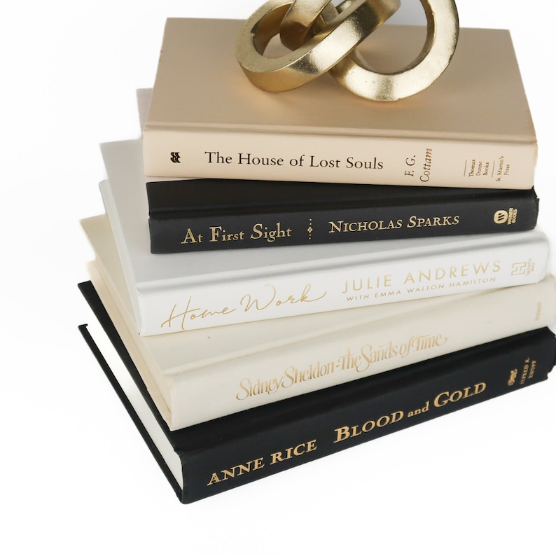 Bundle of Beige Black White Coffee Table Book Stacks - Home Decor Books - Office Shelf Decor Real Hardcover Books Modern Decorative Books