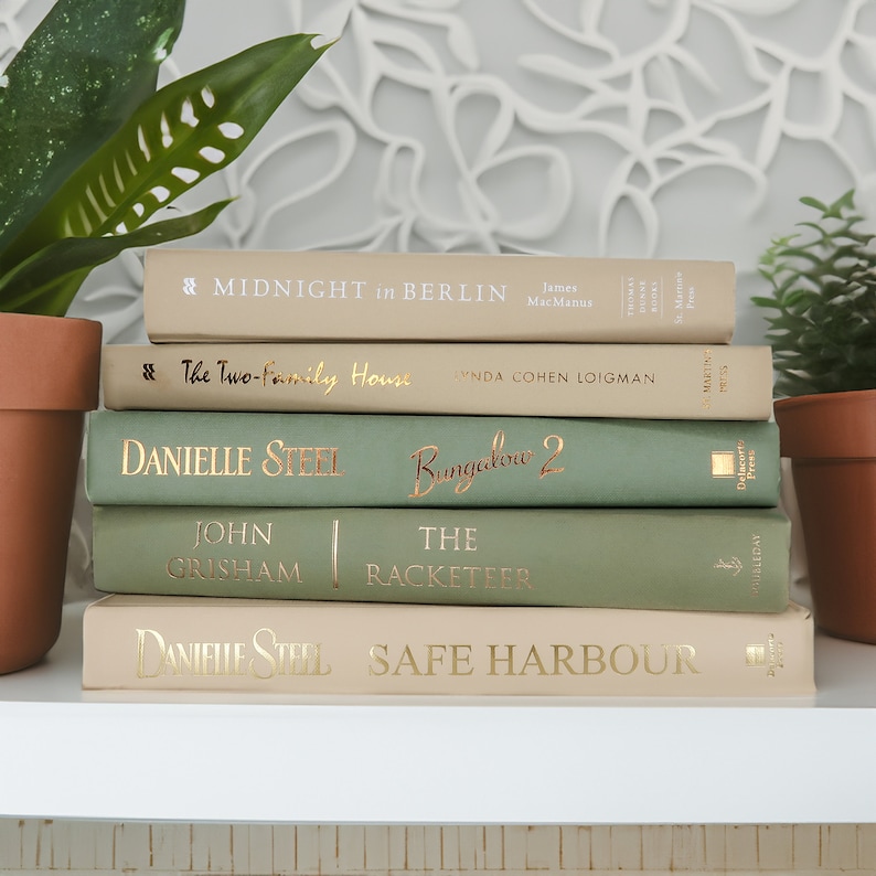 Sage Green Cream Decorative Book Stack Cottagecore Home Decor Books