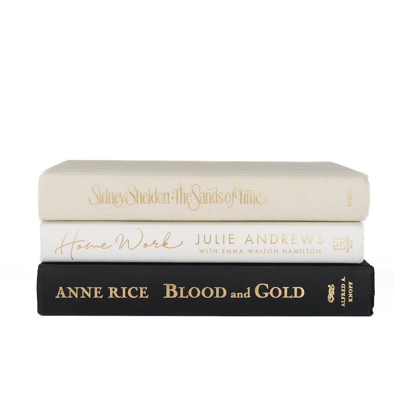 Bundle of Beige Black White Coffee Table Book Stacks - Home Decor Books - Office Shelf Decor Real Hardcover Books Modern Decorative Books