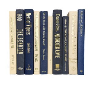 Navy Blue Cream Decorative Books - Hardcover Books - Home Decor Books - Book Stack - Office Shelf Decor - Real Estate Staging Books