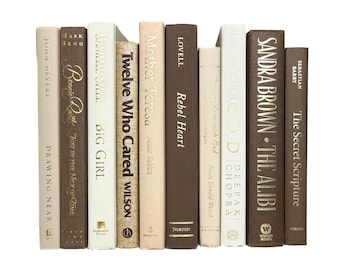Brown Cream Ivory Decorative Book Stacks Academia Home Decor Book Bundles Office Shelf Staging Books Earth Tones Neutral Coffee Table Books