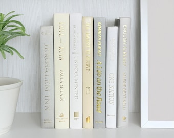 Gray White Cream Book Set Gold Lettering Bookshelf Decor Home Decor Books Staging Books Modern Coffee Table Books Decorative Books