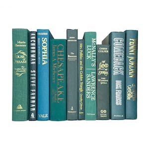 Book Stack Green Teal Coffee Table Decorative Book Bundles Home Decor Books - Coastal Bookshelf Books - Real Estate Staging Books