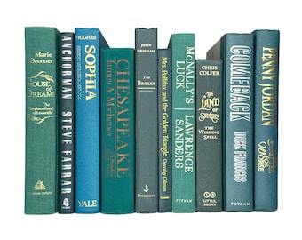 Book Stack Green Teal Coffee Table Decorative Book Bundles Home Decor Books - Coastal Bookshelf Books - Real Estate Staging Books
