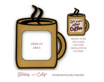 Tall Coffee Cup Interchangeable Display Frame, Counted Cross Stitch or Picture Display Frame, Free Cross Stitch Design