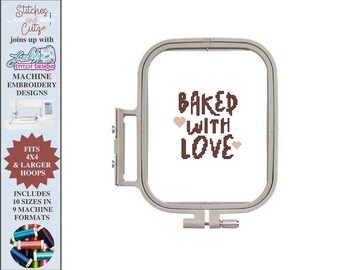 Baked With Love, 4x4 hoop,  Machine Embroidery, Cross Stitch, Machine Formats, 10 size/densities, Saying, Digitized, Lickity Stitch Designs