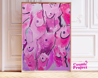 Pink Abstract Female Forms Watercolor Print | Body Positivity Wall Art (Digital Download)