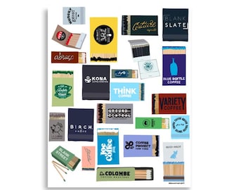 NYC Coffee Shop Matchbook Art Print: Iconic Cafes Collage Poster