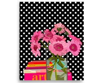 Pink Gerbera Daisy Print | Retro Maximalist Botanical Wall Art