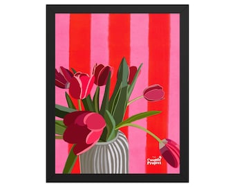 Red Tulip Graphic Art Framed Poster, Valentine's Flower Artwork