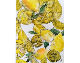 Lemon Watercolor Print | Citrus Kitchen Wall Art | Mediterranean Amalfi Coast Style