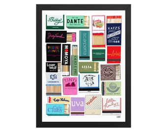 NYC Restaurant Matchbook Art Print | Iconic New York City Matchbook Collection Illustration | Perfect gift | Favorite NYC Matches Artwork